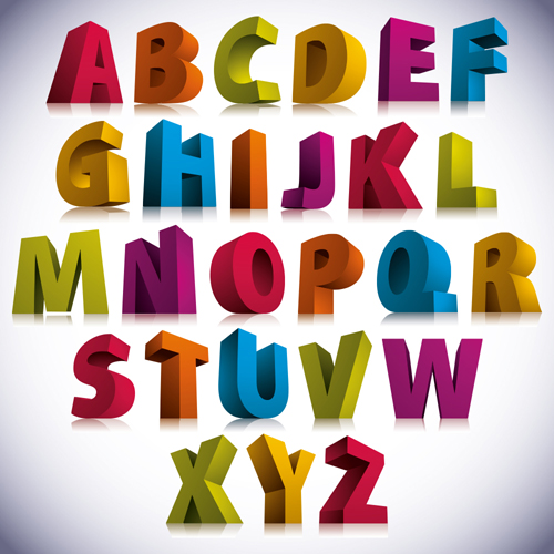 3D colorful alphabets vector design free download