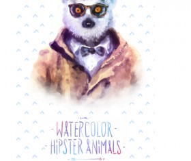 Animal head with people body watercolor drawn vector 01