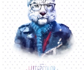Animal head with people body watercolor drawn vector 02
