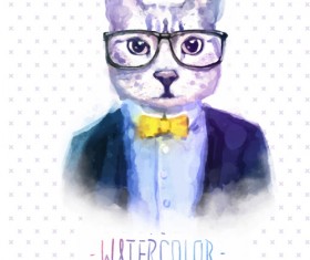 Animal head with people body watercolor drawn vector 03