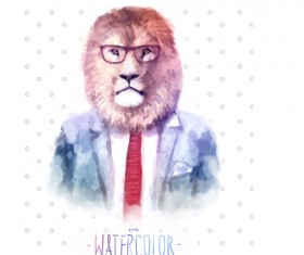 Animal head with people body watercolor drawn vector 04