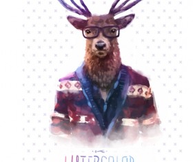 Animal head with people body watercolor drawn vector 05