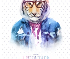 Animal head with people body watercolor drawn vector 06