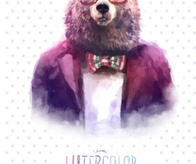 Animal head with people body watercolor drawn vector 07