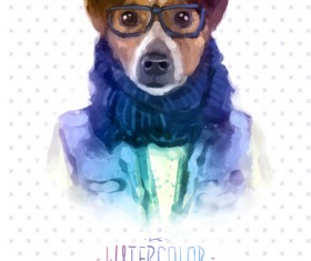 Animal head with people body watercolor drawn vector 08