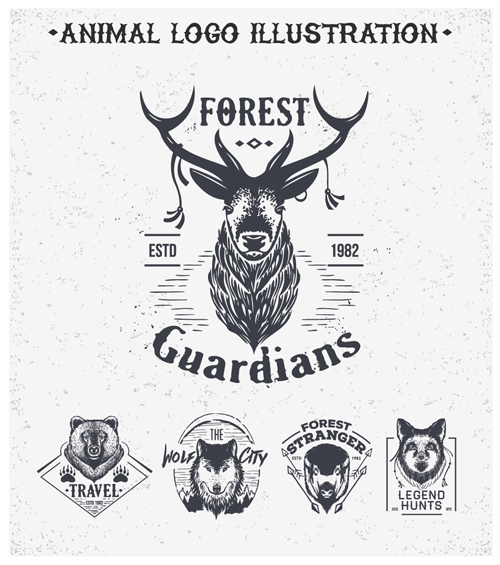 Animal logo illustration vintage vector material 02