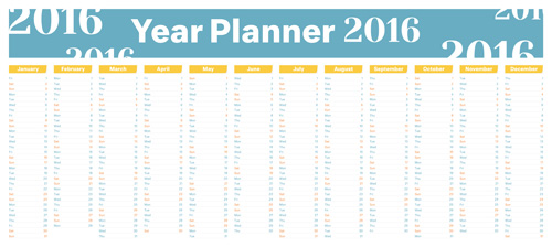 Annual planner 2016 calendar vectors 05
