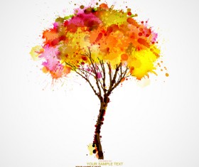 Autumn watercolor tree vector material 01