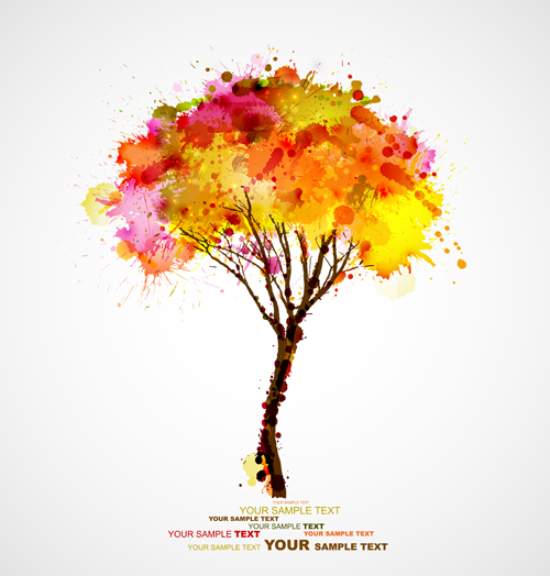 Autumn watercolor tree vector material 01