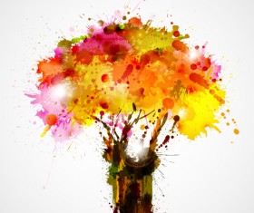 Autumn watercolor tree vector material 02