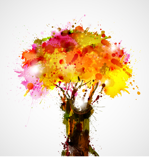 Autumn watercolor tree vector material 02