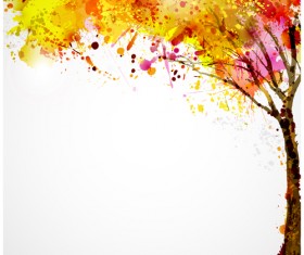 Autumn watercolor tree vector material 03
