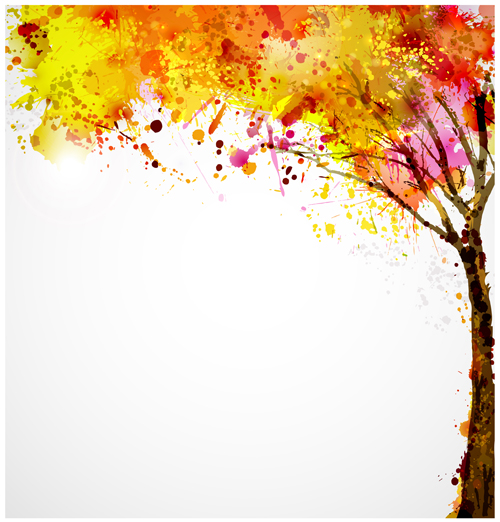 Autumn watercolor tree vector material 03