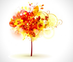 Autumn watercolor tree vector material 04