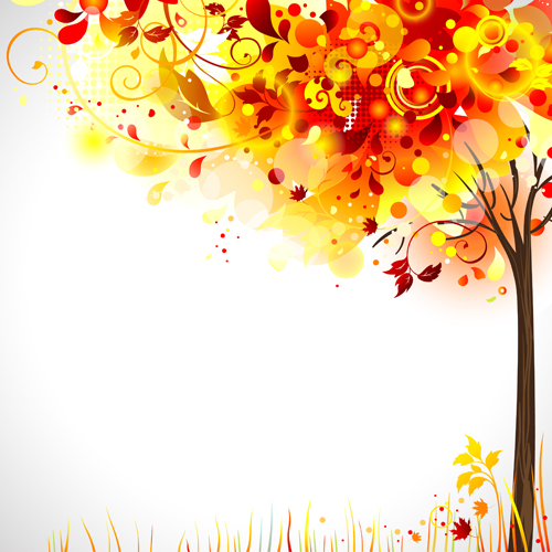 Autumn watercolor tree vector material 05