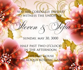 Beautiful flowers wedding Invitation Card vector set 01