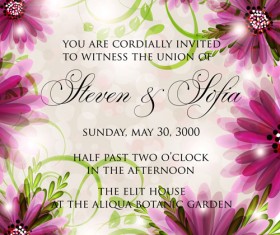 Beautiful flowers wedding Invitation Card vector set 02