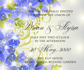 Beautiful flowers wedding Invitation Card vector set 03