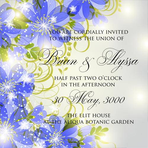 Beautiful flowers wedding Invitation Card vector set 03