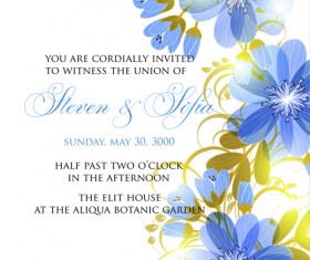 Beautiful flowers wedding Invitation Card vector set 04