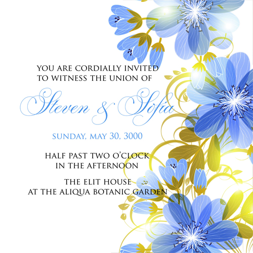 Beautiful flowers wedding Invitation Card vector set 04