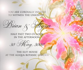 Beautiful flowers wedding Invitation Card vector set 05