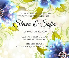 Beautiful flowers wedding Invitation Card vector set 06