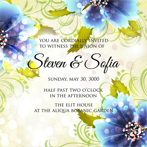 Beautiful flowers wedding Invitation Card vector set 06