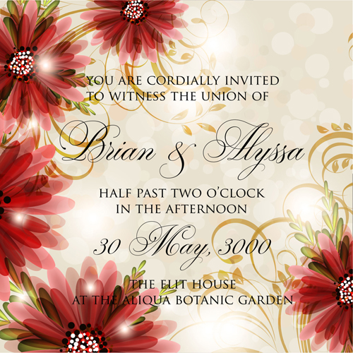 Beautiful flowers wedding Invitation Card vector set 07