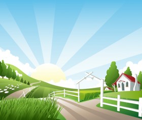 Beautiful natural scenery and sun vector 01