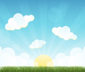 Beautiful natural scenery and sun vector 02