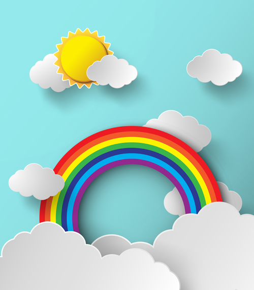 Beautiful  rainbow and cloud vector background