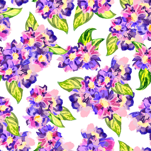 Beautiful watercolor flower pattern seamless vector 02