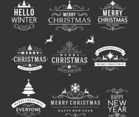 Black white christmas vintage labels vector
