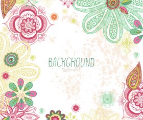 Cartoon flowers with grunge background vectors 01