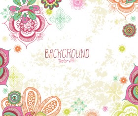 Cartoon flowers with grunge background vectors 02