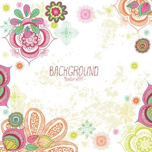 Cartoon flowers with grunge background vectors 02