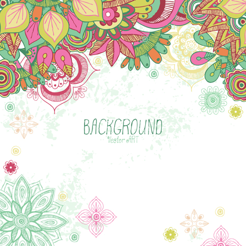 Cartoon flowers with grunge background vectors 03