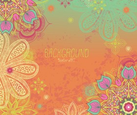 Cartoon flowers with grunge background vectors 04