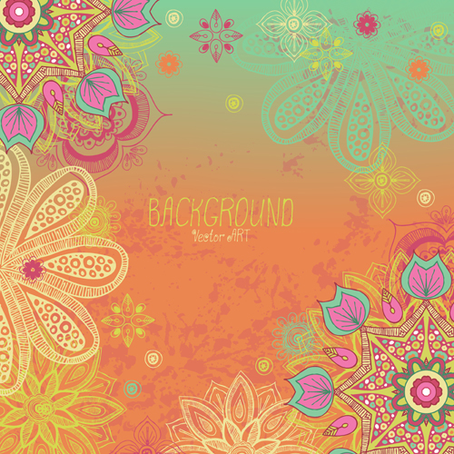 Cartoon flowers with grunge background vectors 04