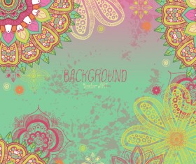 Cartoon flowers with grunge background vectors 05