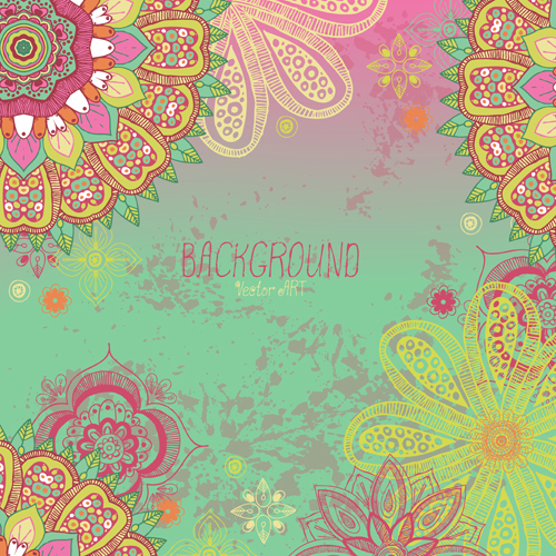 Cartoon flowers with grunge background vectors 05