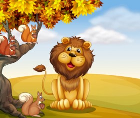 Cartoon lion with beautiful nature vector 01