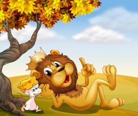 Cartoon lion with beautiful nature vector 05