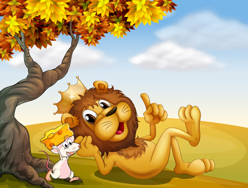 Cartoon lion with beautiful nature vector 05
