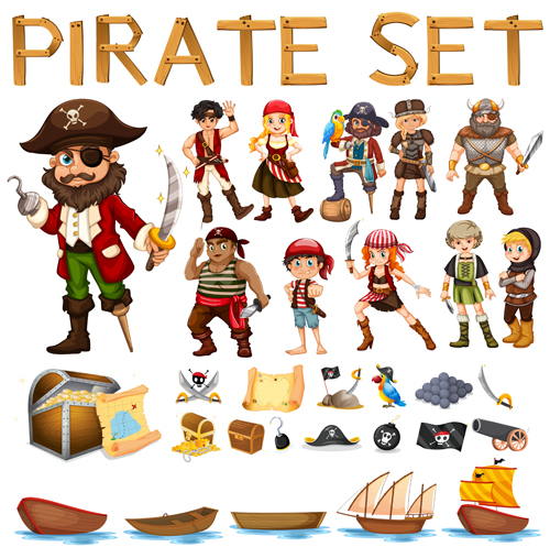 Cartoon pirate design vectors set 01