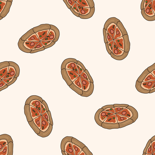 Cartoon pizza pattern seamless vectors 03