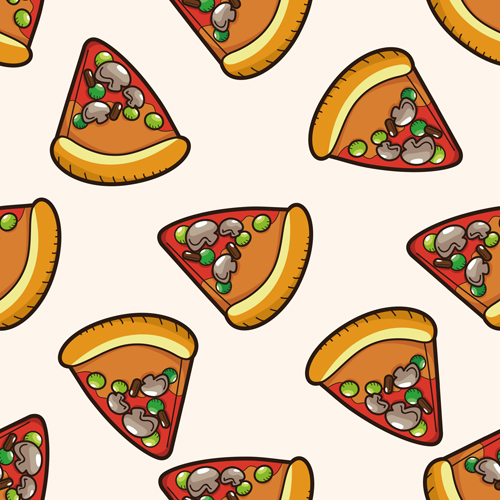 Cartoon pizza pattern seamless vectors 05