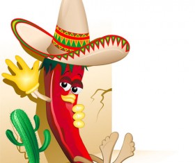 Cartoon red hot pepper and cactus vector 01