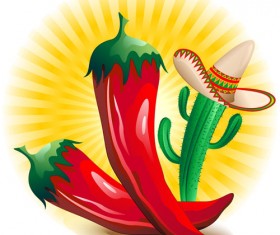 Cartoon red hot pepper and cactus vector 02